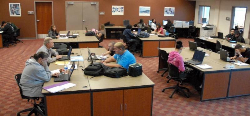 Students studying in library