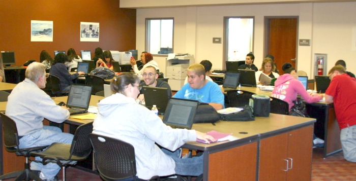 Students studying in library.