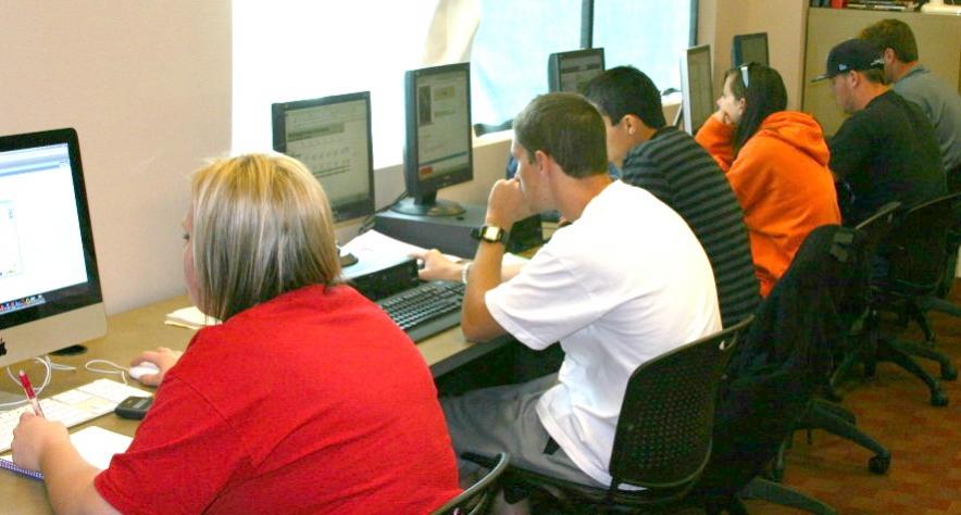 Students studying in math lab